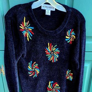 Black Sweater with Colorful Embroidery Pattern (S)